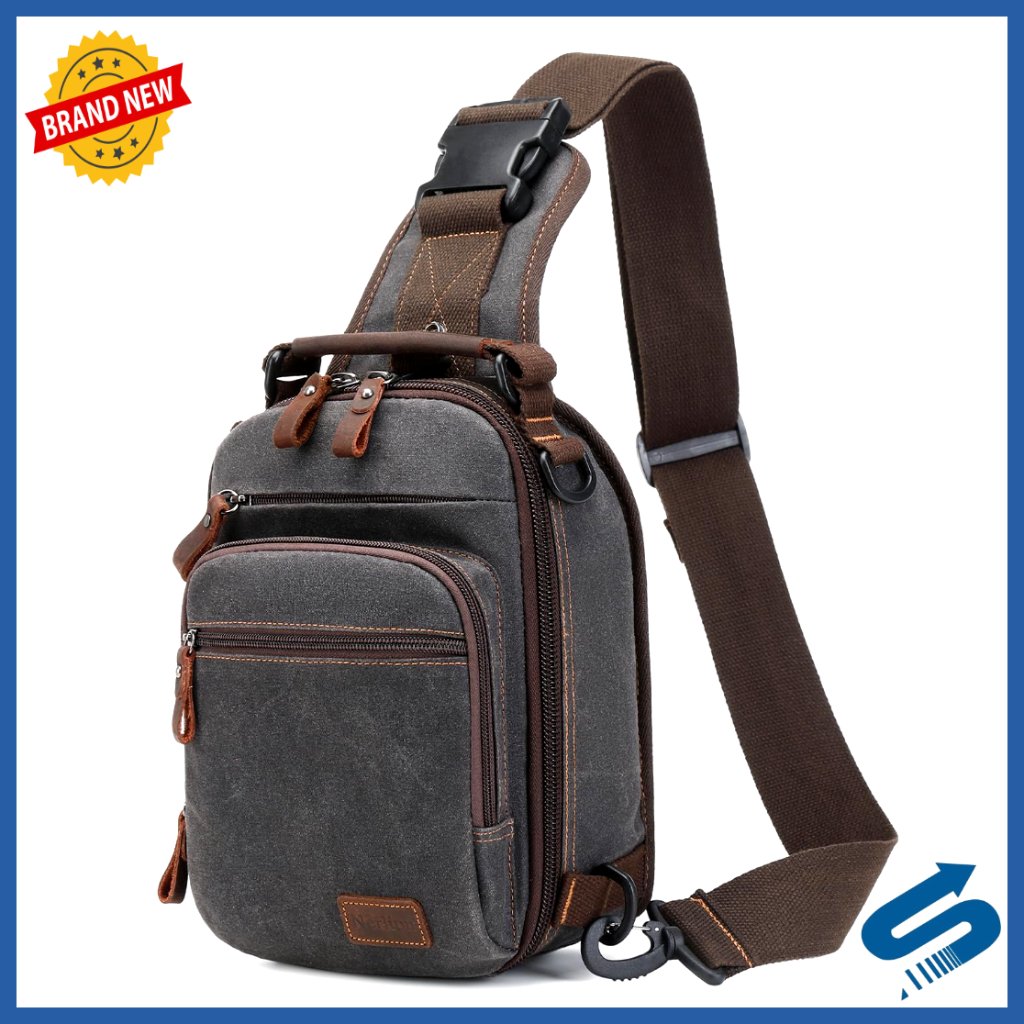 Water Resistant Waxed Canvas Crossbody Sling Bag For Men, Adjustable Strap